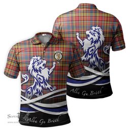 ScotsTee Shop Scottish Drummond of Strathallan Modern Clan Crest Tartan Polo Shirt Alba Gu Brath Regal Lion Emblem