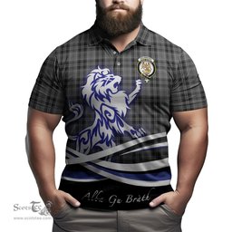 ScotsTee Shop Scottish Drummond Grey Clan Crest Tartan Polo Shirt Alba Gu Brath Regal Lion Emblem