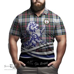 ScotsTee Shop Scottish Dennistoun Clan Crest Tartan Polo Shirt Alba Gu Brath Regal Lion Emblem