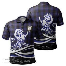 ScotsTee Shop Scottish Dunlop Clan Crest Tartan Polo Shirt Alba Gu Brath Regal Lion Emblem