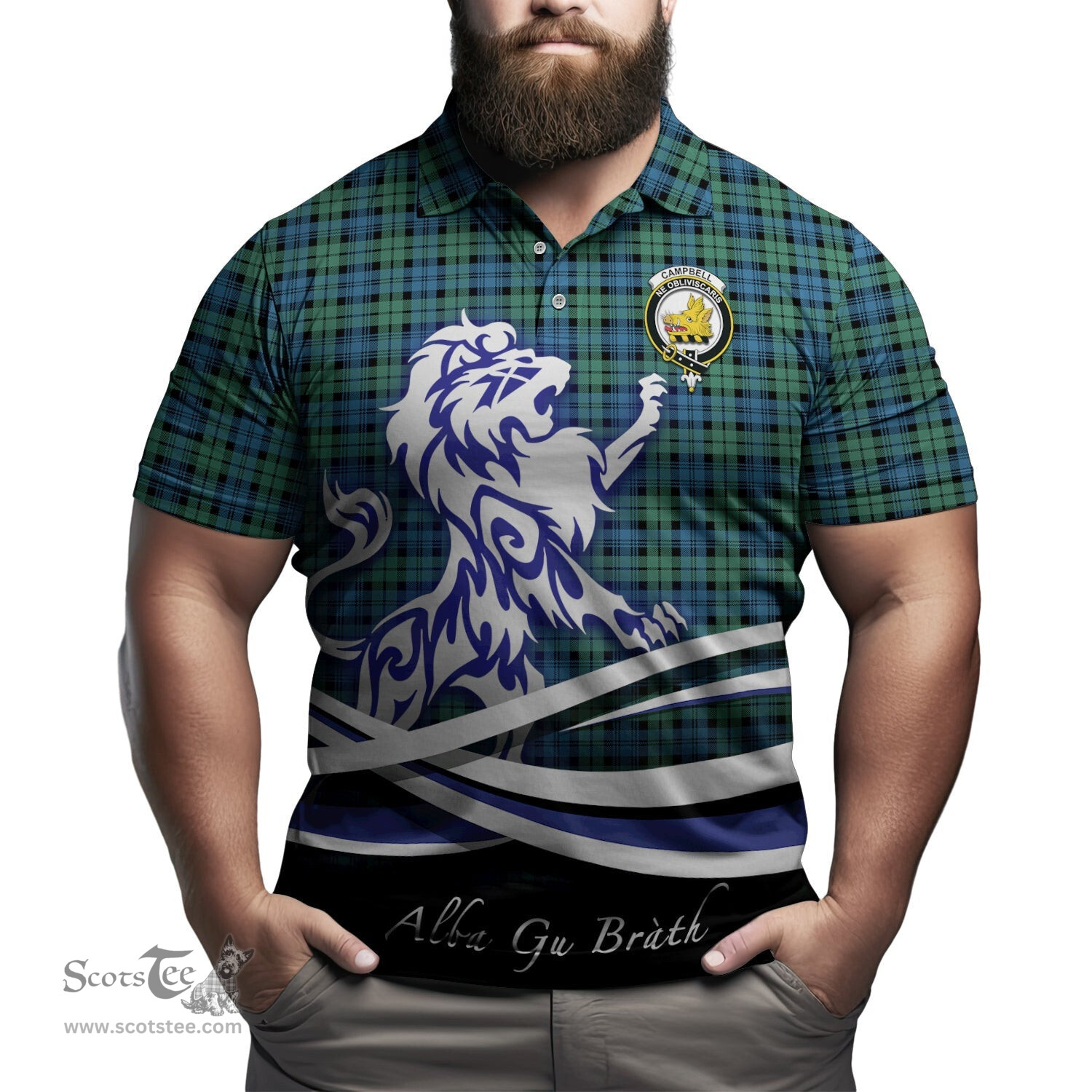 ScotsTee Shop Scottish Campbell Ancient 02 Clan Crest Tartan Polo Shirt Alba Gu Brath Regal Lion Emblem
