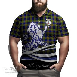 ScotsTee Shop Scottish Clelland Modern Clan Crest Tartan Polo Shirt Alba Gu Brath Regal Lion Emblem