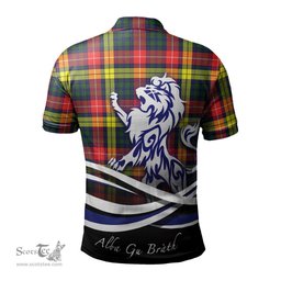ScotsTee Shop Scottish Dewar Clan Crest Tartan Polo Shirt Alba Gu Brath Regal Lion Emblem
