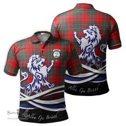 ScotsTee Shop Scottish Cheyne Clan Crest Tartan Polo Shirt Alba Gu Brath Regal Lion Emblem