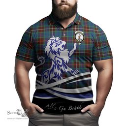 ScotsTee Shop Scottish Fraser Hunting Ancient Clan Crest Tartan Polo Shirt Alba Gu Brath Regal Lion Emblem