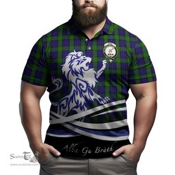 ScotsTee Shop Scottish Gunn Clan Crest Tartan Polo Shirt Alba Gu Brath Regal Lion Emblem