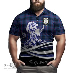 ScotsTee Shop Scottish MacKay Blue Modern Clan Crest Tartan Polo Shirt Alba Gu Brath Regal Lion Emblem