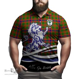 ScotsTee Shop Scottish Kinninmont Clan Crest Tartan Polo Shirt Alba Gu Brath Regal Lion Emblem