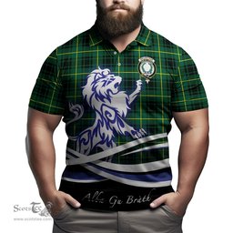 ScotsTee Shop Scottish MacArthur Modern Clan Crest Tartan Polo Shirt Alba Gu Brath Regal Lion Emblem