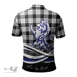 ScotsTee Shop Scottish MacFarlane Black White Clan Crest Tartan Polo Shirt Alba Gu Brath Regal Lion Emblem