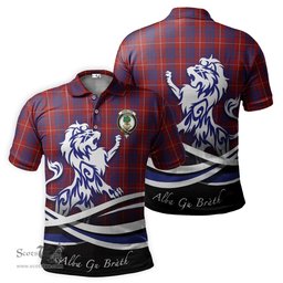 ScotsTee Shop Scottish Hamilton Clan Crest Tartan Polo Shirt Alba Gu Brath Regal Lion Emblem