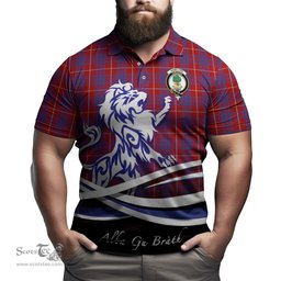 ScotsTee Shop Scottish Hamilton Clan Crest Tartan Polo Shirt Alba Gu Brath Regal Lion Emblem