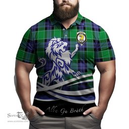 ScotsTee Shop Scottish Haldane Clan Crest Tartan Polo Shirt Alba Gu Brath Regal Lion Emblem