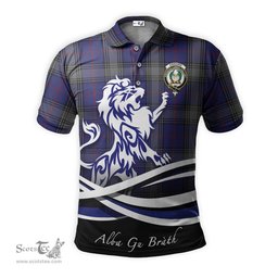 ScotsTee Shop Scottish Kinnaird Clan Crest Tartan Polo Shirt Alba Gu Brath Regal Lion Emblem