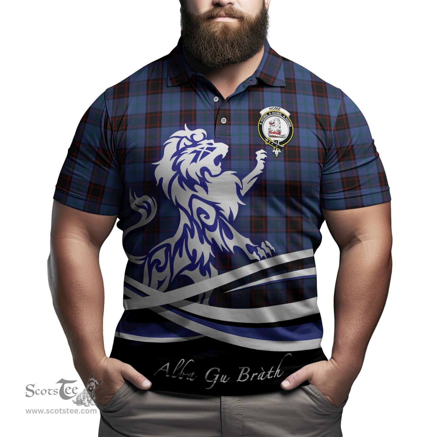 ScotsTee Shop Scottish Home Clan Crest Tartan Polo Shirt Alba Gu Brath Regal Lion Emblem