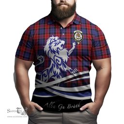 ScotsTee Shop Scottish Graham of Menteith Red Clan Crest Tartan Polo Shirt Alba Gu Brath Regal Lion Emblem