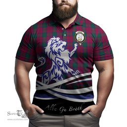 ScotsTee Shop Scottish Lindsay Clan Crest Tartan Polo Shirt Alba Gu Brath Regal Lion Emblem