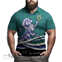 ScotsTee Shop Scottish Irvine Ancient Clan Crest Tartan Polo Shirt Alba Gu Brath Regal Lion Emblem