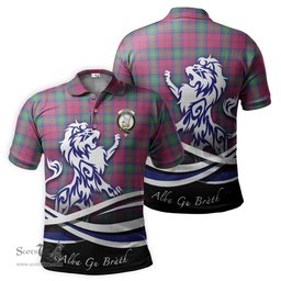 ScotsTee Shop Scottish Lindsay Ancient Clan Crest Tartan Polo Shirt Alba Gu Brath Regal Lion Emblem