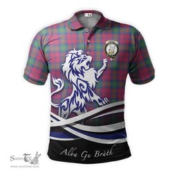 ScotsTee Shop Scottish Lindsay Ancient Clan Crest Tartan Polo Shirt Alba Gu Brath Regal Lion Emblem