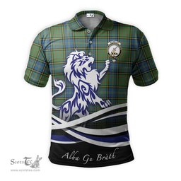 ScotsTee Shop Scottish MacMillan Hunting Ancient Clan Crest Tartan Polo Shirt Alba Gu Brath Regal Lion Emblem