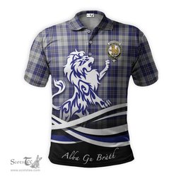 ScotsTee Shop Scottish MacPherson Dress Blue Clan Crest Tartan Polo Shirt Alba Gu Brath Regal Lion Emblem