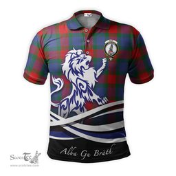 ScotsTee Shop Scottish Mar Clan Crest Tartan Polo Shirt Alba Gu Brath Regal Lion Emblem