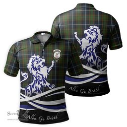 ScotsTee Shop Scottish MacRae Hunting Clan Crest Tartan Polo Shirt Alba Gu Brath Regal Lion Emblem