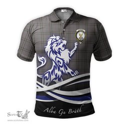 ScotsTee Shop Scottish Stewart Grey Clan Crest Tartan Polo Shirt Alba Gu Brath Regal Lion Emblem