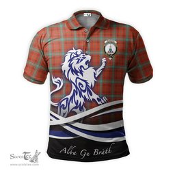 ScotsTee Shop Scottish Morrison Red Ancient Clan Crest Tartan Polo Shirt Alba Gu Brath Regal Lion Emblem