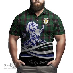 ScotsTee Shop Scottish Sinclair Hunting Clan Crest Tartan Polo Shirt Alba Gu Brath Regal Lion Emblem