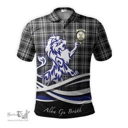 ScotsTee Shop Scottish Stewart Black and White Clan Crest Tartan Polo Shirt Alba Gu Brath Regal Lion Emblem