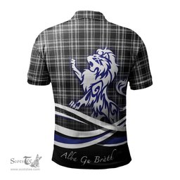 ScotsTee Shop Scottish Stewart Black and White Clan Crest Tartan Polo Shirt Alba Gu Brath Regal Lion Emblem