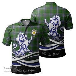 ScotsTee Shop Scottish Pringle Clan Crest Tartan Polo Shirt Alba Gu Brath Regal Lion Emblem