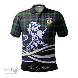ScotsTee Shop Scottish Sutherland Modern Clan Crest Tartan Polo Shirt Alba Gu Brath Regal Lion Emblem
