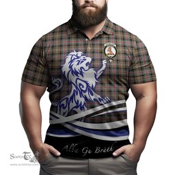 ScotsTee Shop Scottish Sutherland Weathered Clan Crest Tartan Polo Shirt Alba Gu Brath Regal Lion Emblem