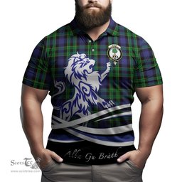 ScotsTee Shop Scottish Mowat Clan Crest Tartan Polo Shirt Alba Gu Brath Regal Lion Emblem