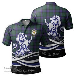 ScotsTee Shop Scottish Sinclair Hunting Modern Clan Crest Tartan Polo Shirt Alba Gu Brath Regal Lion Emblem