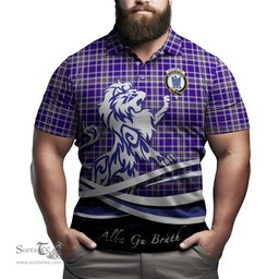ScotsTee Shop Scottish Ochterlony Clan Crest Tartan Polo Shirt Alba Gu Brath Regal Lion Emblem