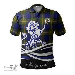 ScotsTee Shop Scottish Moore Clan Crest Tartan Polo Shirt Alba Gu Brath Regal Lion Emblem