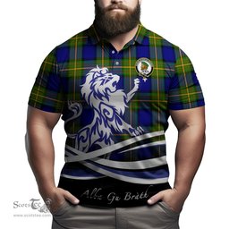 ScotsTee Shop Scottish Moore Clan Crest Tartan Polo Shirt Alba Gu Brath Regal Lion Emblem