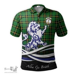 ScotsTee Shop Scottish Wallace Hunting Green Clan Crest Tartan Polo Shirt Alba Gu Brath Regal Lion Emblem