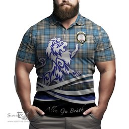 ScotsTee Shop Scottish Napier Ancient Clan Crest Tartan Polo Shirt Alba Gu Brath Regal Lion Emblem
