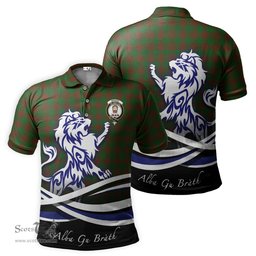 ScotsTee Shop Scottish Menzies Clan Crest Tartan Polo Shirt Alba Gu Brath Regal Lion Emblem
