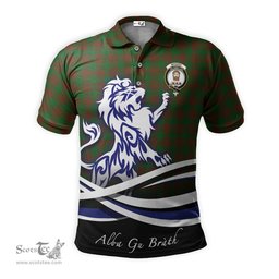ScotsTee Shop Scottish Menzies Clan Crest Tartan Polo Shirt Alba Gu Brath Regal Lion Emblem