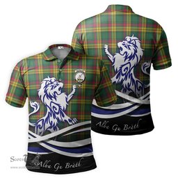 ScotsTee Shop Scottish MacMillan Old Ancient Clan Crest Tartan Polo Shirt Alba Gu Brath Regal Lion Emblem