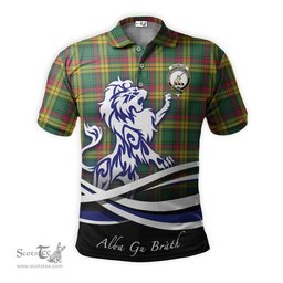 ScotsTee Shop Scottish MacMillan Old Ancient Clan Crest Tartan Polo Shirt Alba Gu Brath Regal Lion Emblem