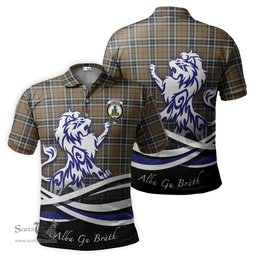ScotsTee Shop Scottish Thomson Camel Clan Crest Tartan Polo Shirt Alba Gu Brath Regal Lion Emblem