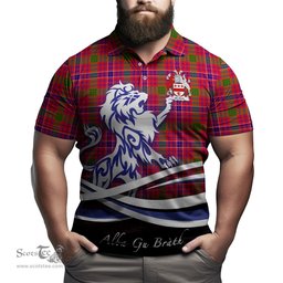 ScotsTee Shop Scottish MacRow Clan Crest Tartan Polo Shirt Alba Gu Brath Regal Lion Emblem