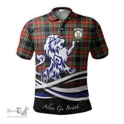 ScotsTee Shop Scottish Stewart Black Clan Crest Tartan Polo Shirt Alba Gu Brath Regal Lion Emblem